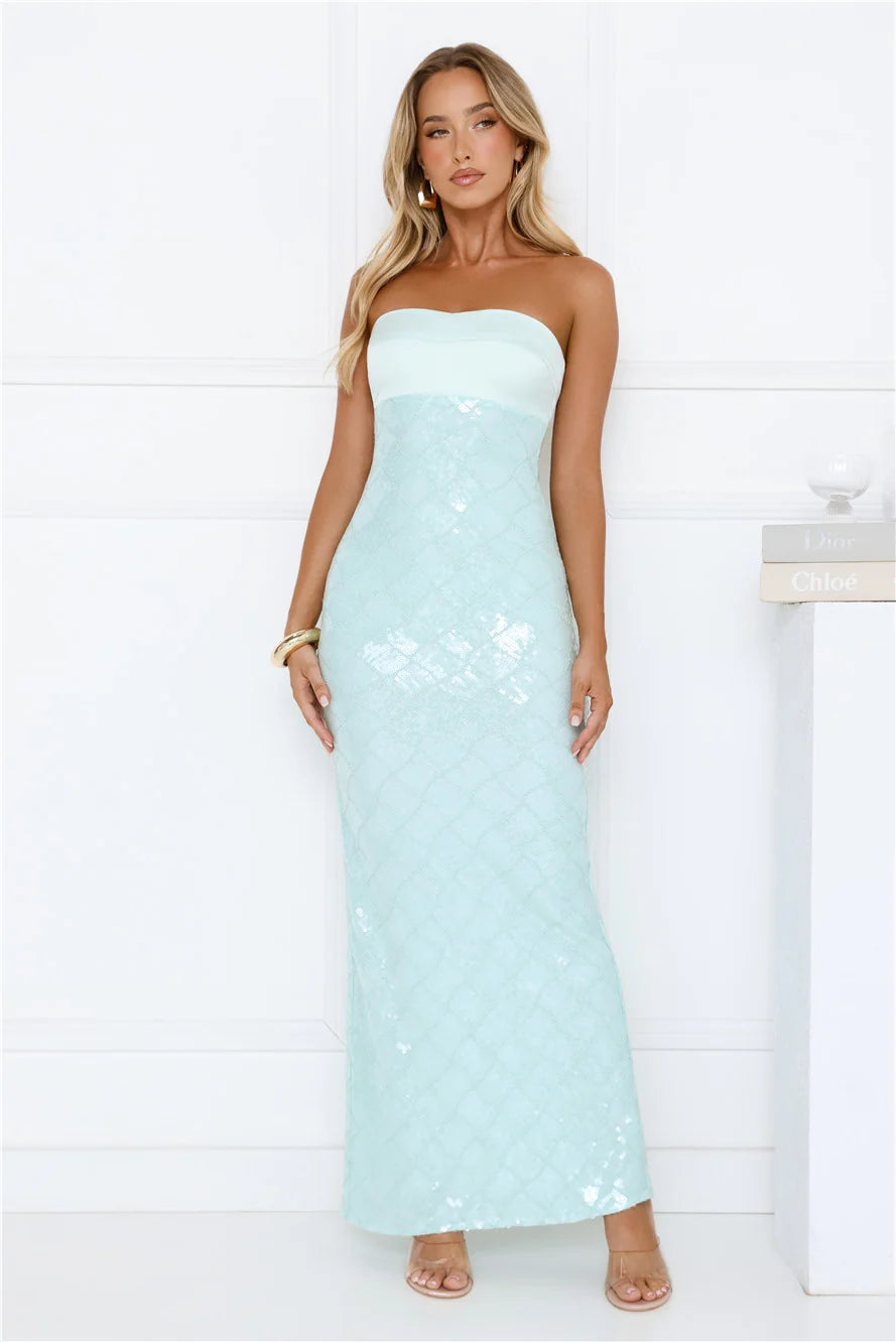 Saltwater Siren Strapless Sequin Maxi Dress Pink