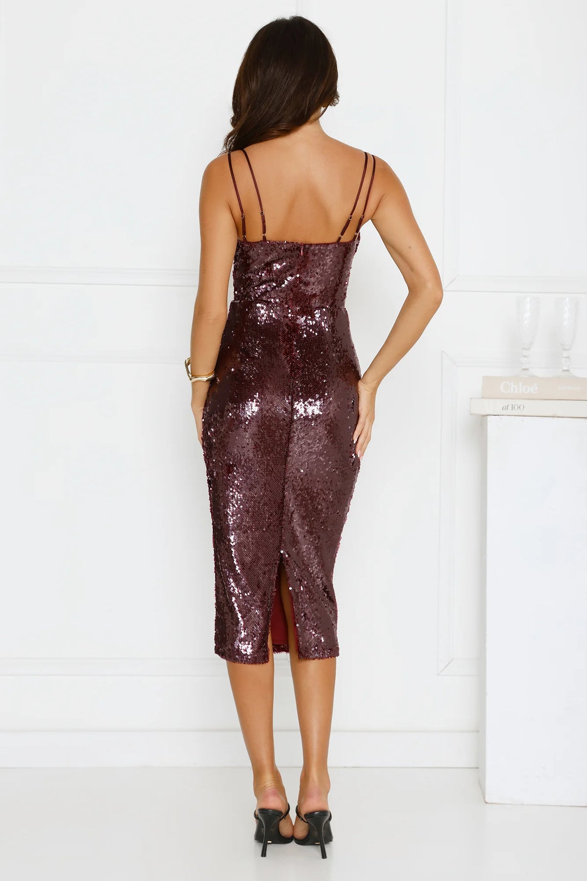 Dazzling Luxe Sequin Midi Dress Merlot