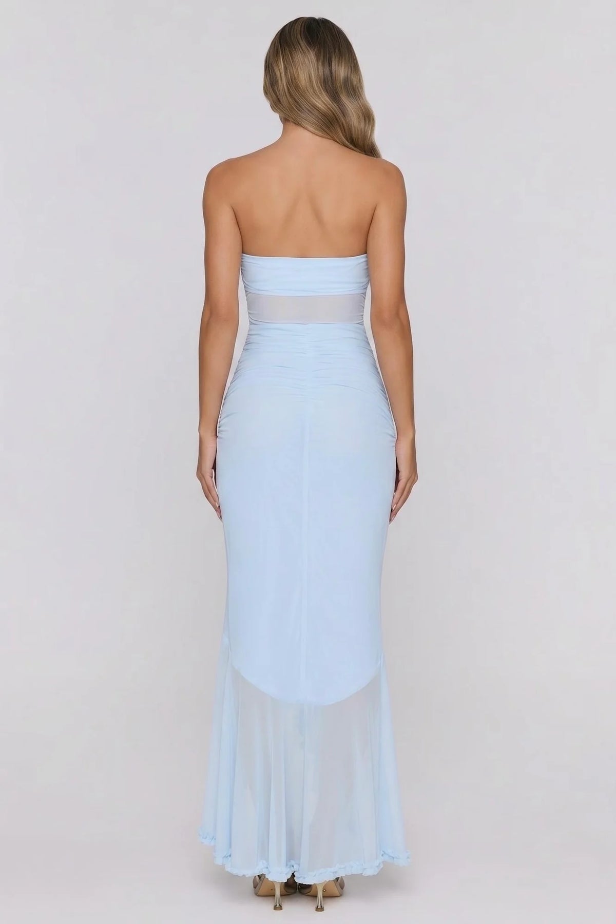 Spark Soirée Strapless Mesh Maxi Dress Blush