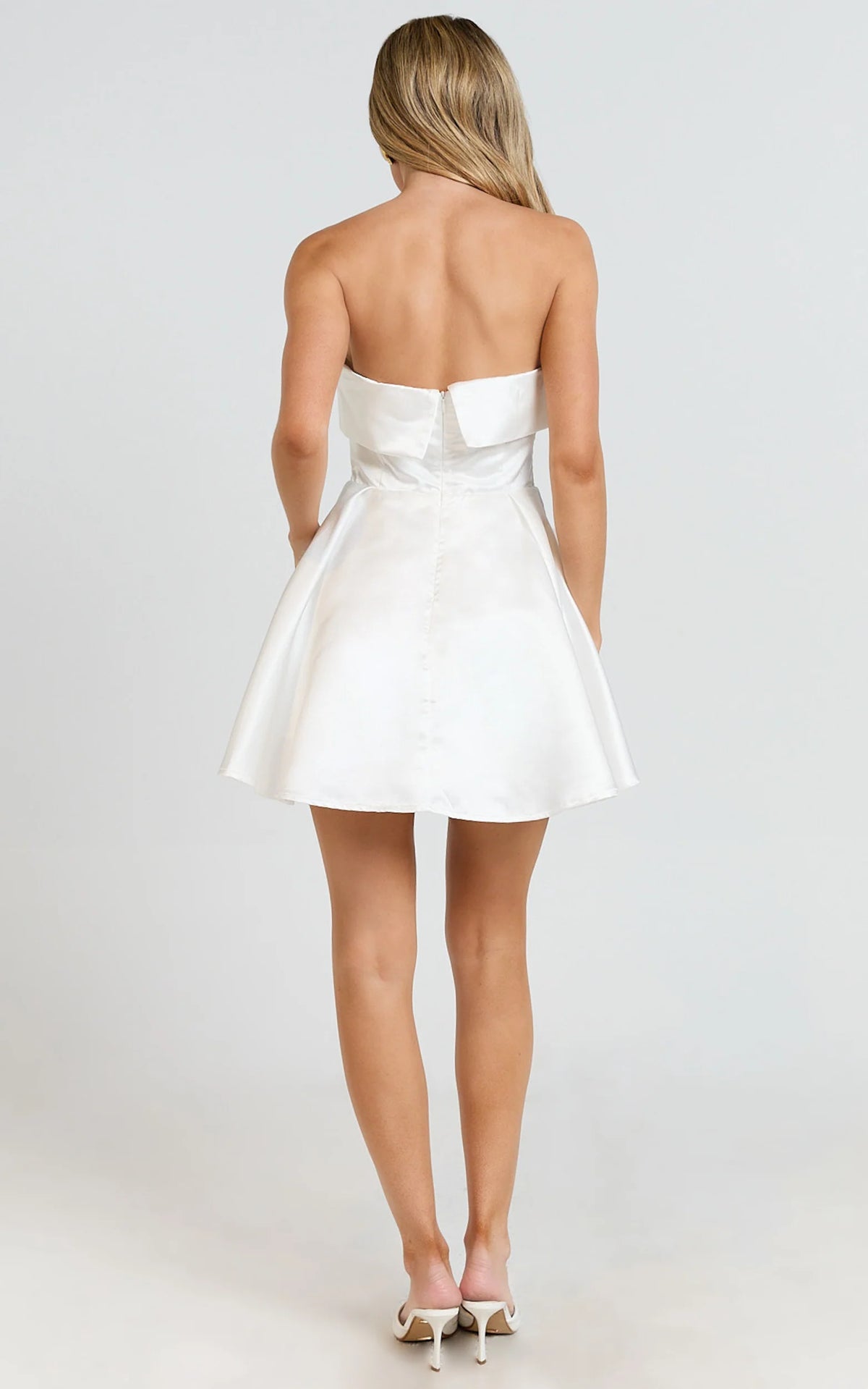 Valora Mini Dress - Strapless Fit and Flare Satin Dress in Ivory
