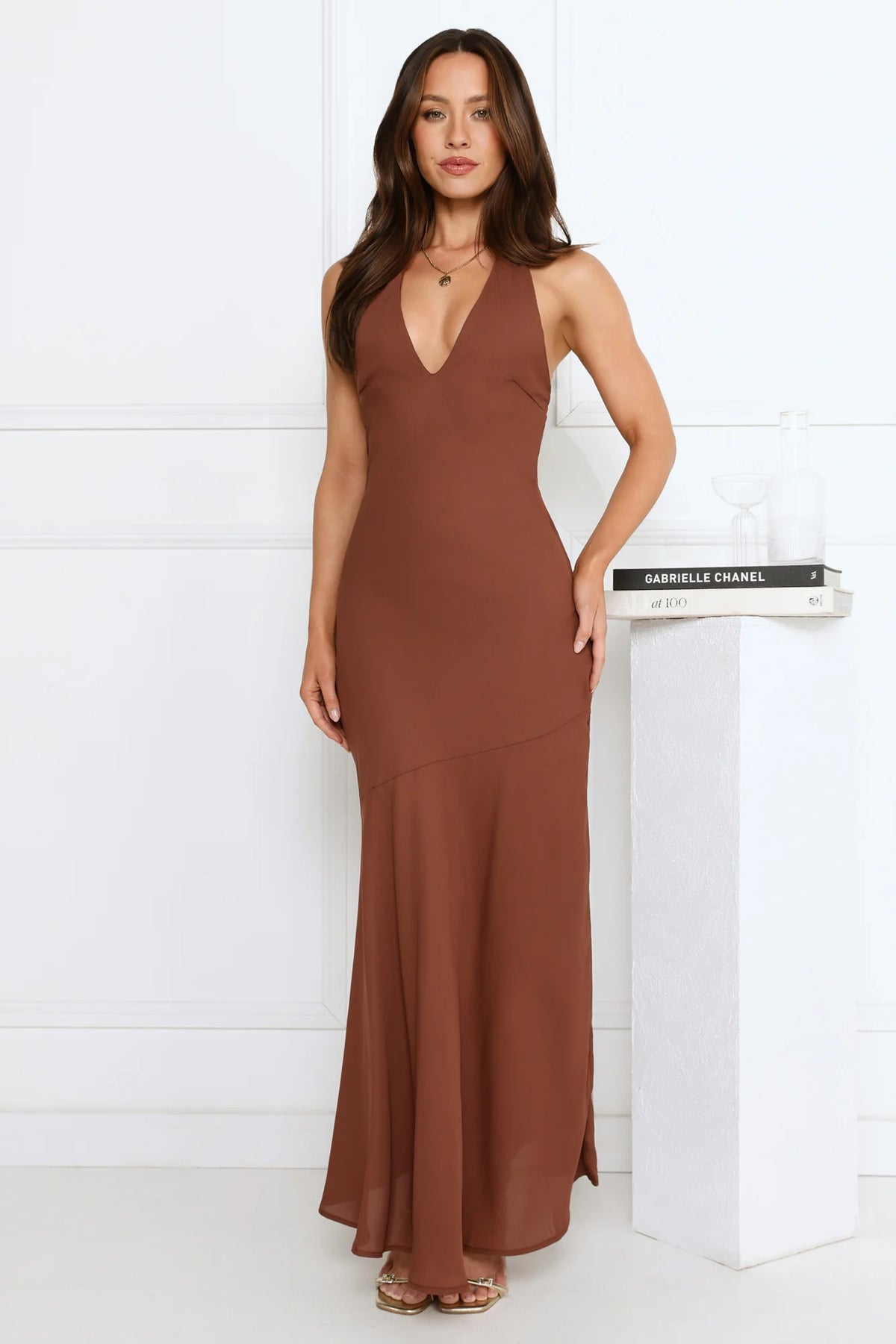 Polished Edge Halter Maxi Dress Blue