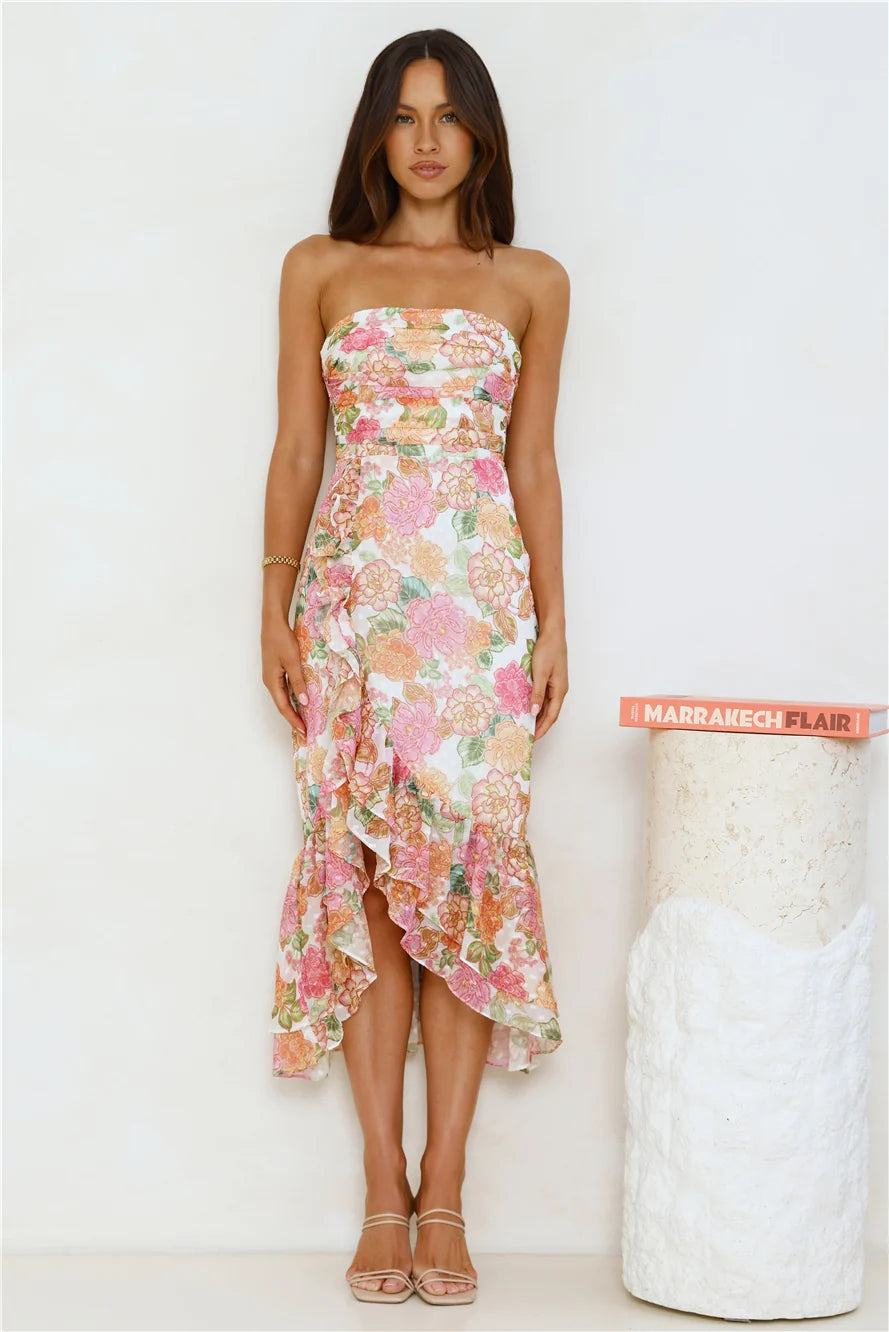 Fantasyland Strapless Midi Dress Print