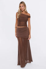 Keep Going Mesh Maxi Skirt Brown