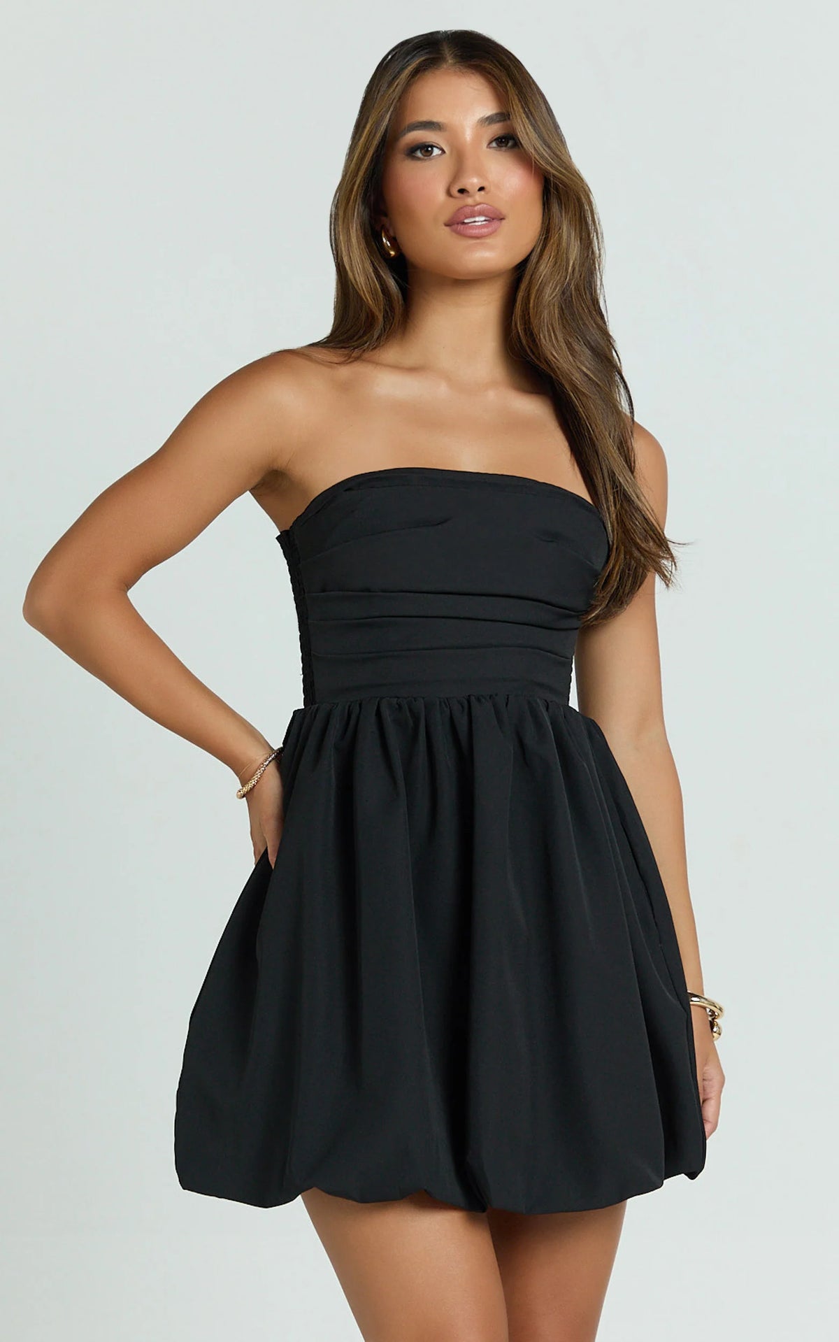 Shaima Mini Dress - Strapless Bubble Hem Dress in Red