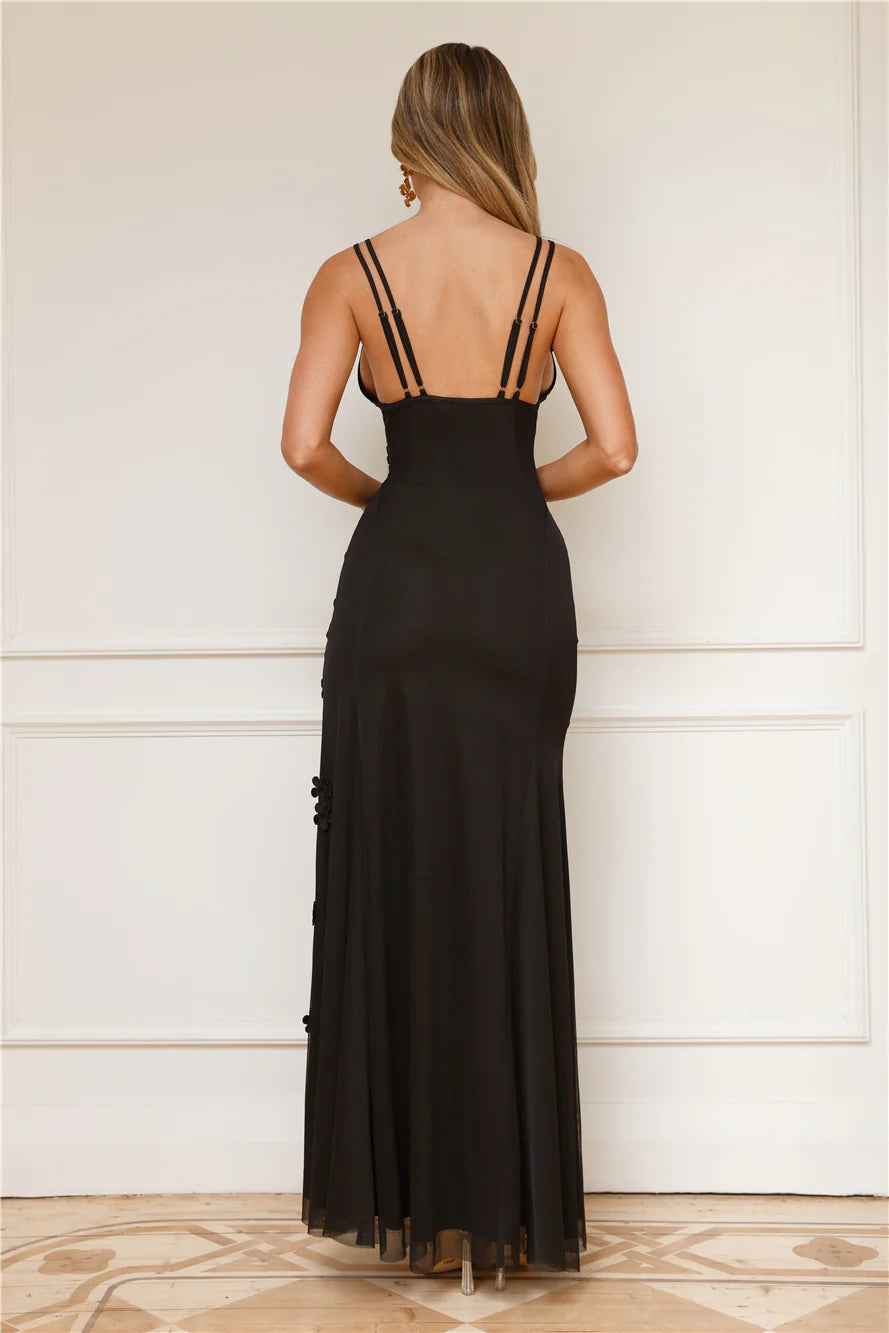 Sprinkle Daisies Mesh Maxi Dress Black