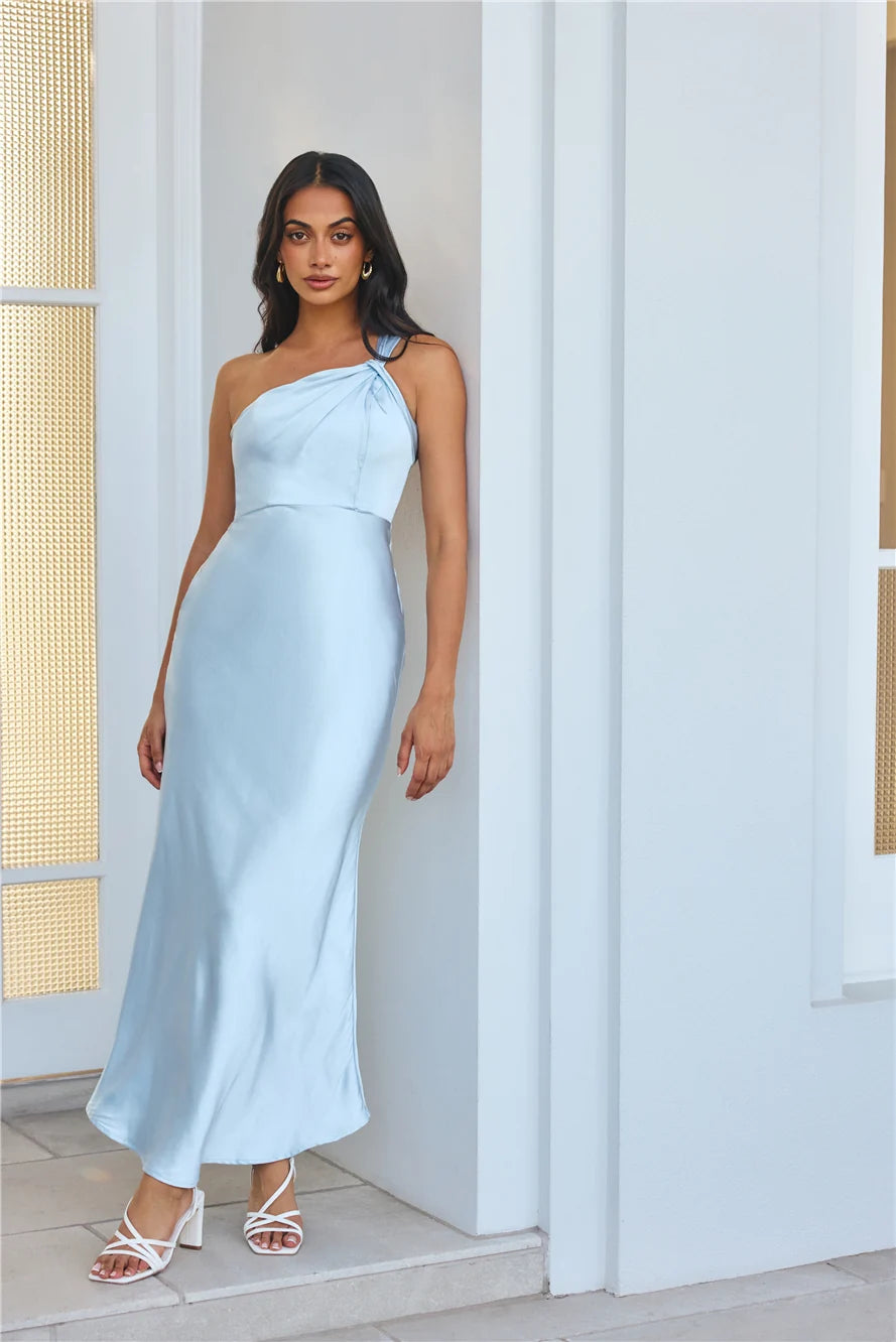 Graceful Elegance One Shoulder Satin Maxi Dress Orange