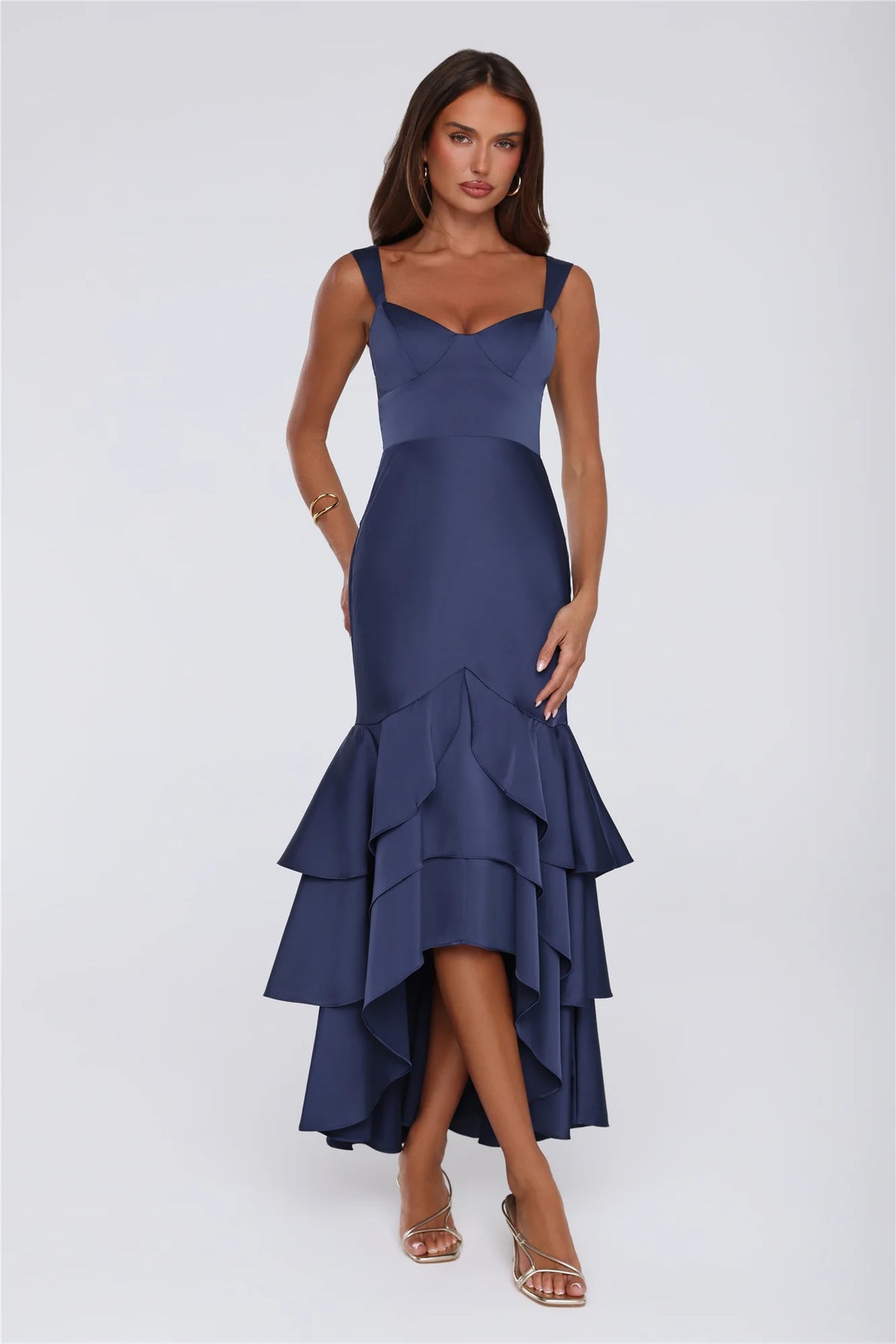 Formal Whimsy Satin Maxi Dress Brown