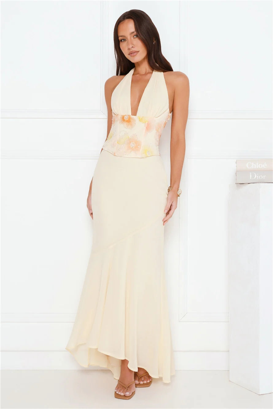 Silver Lining Love Halter Maxi Dress Blue