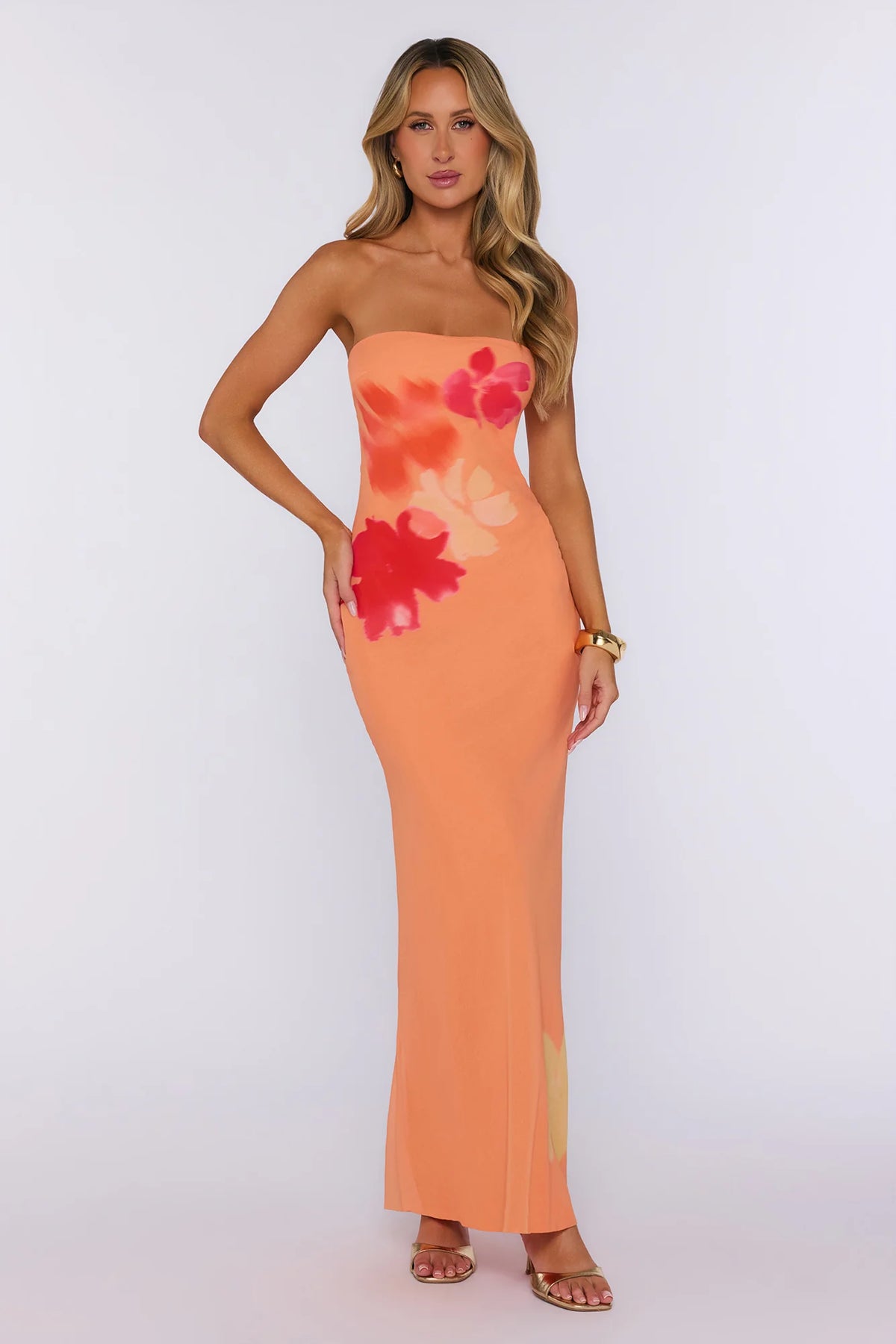 Seaside Styling Strapless Maxi Dress Apricot