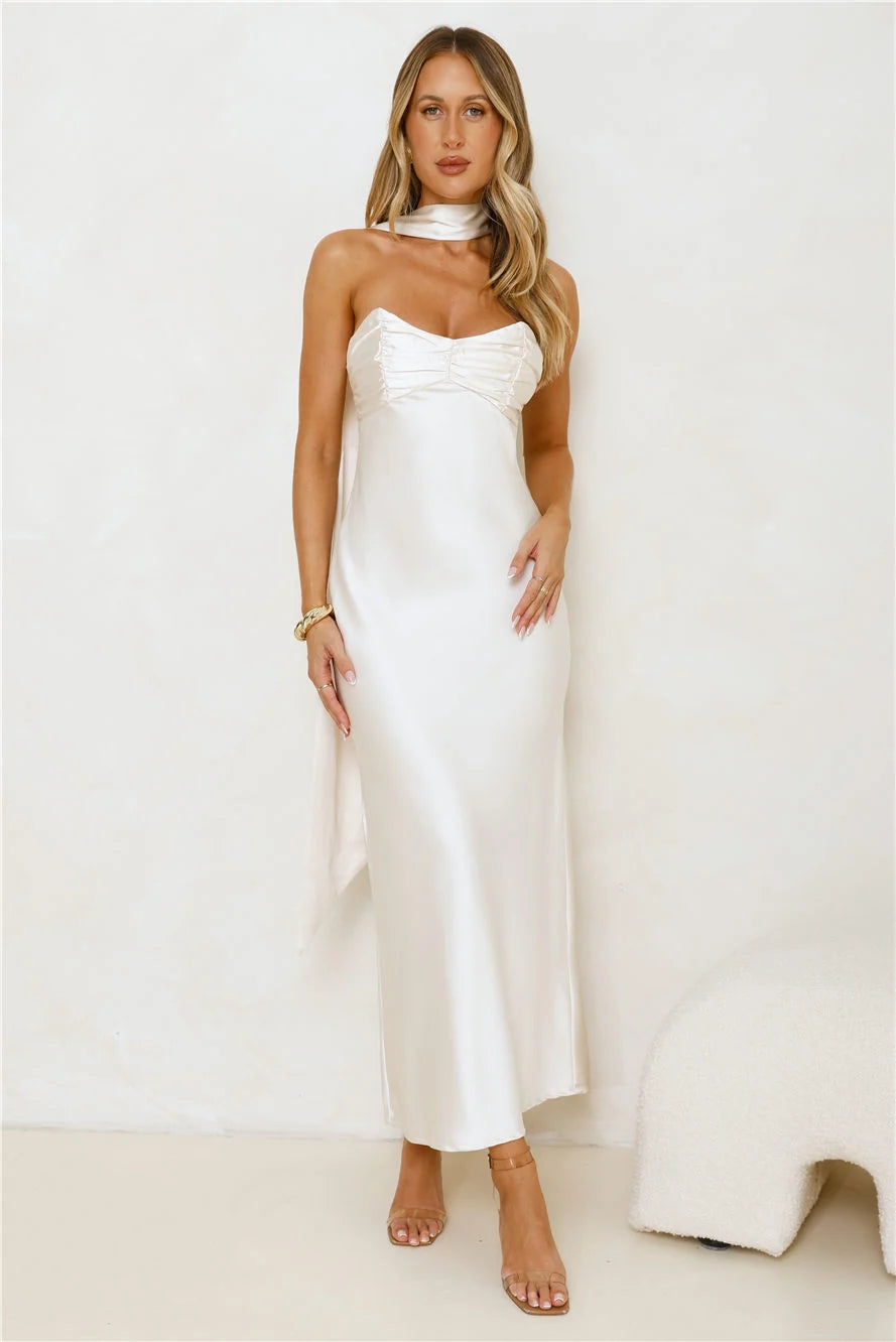Be Noticed Strapless Satin Maxi Dress Lilac