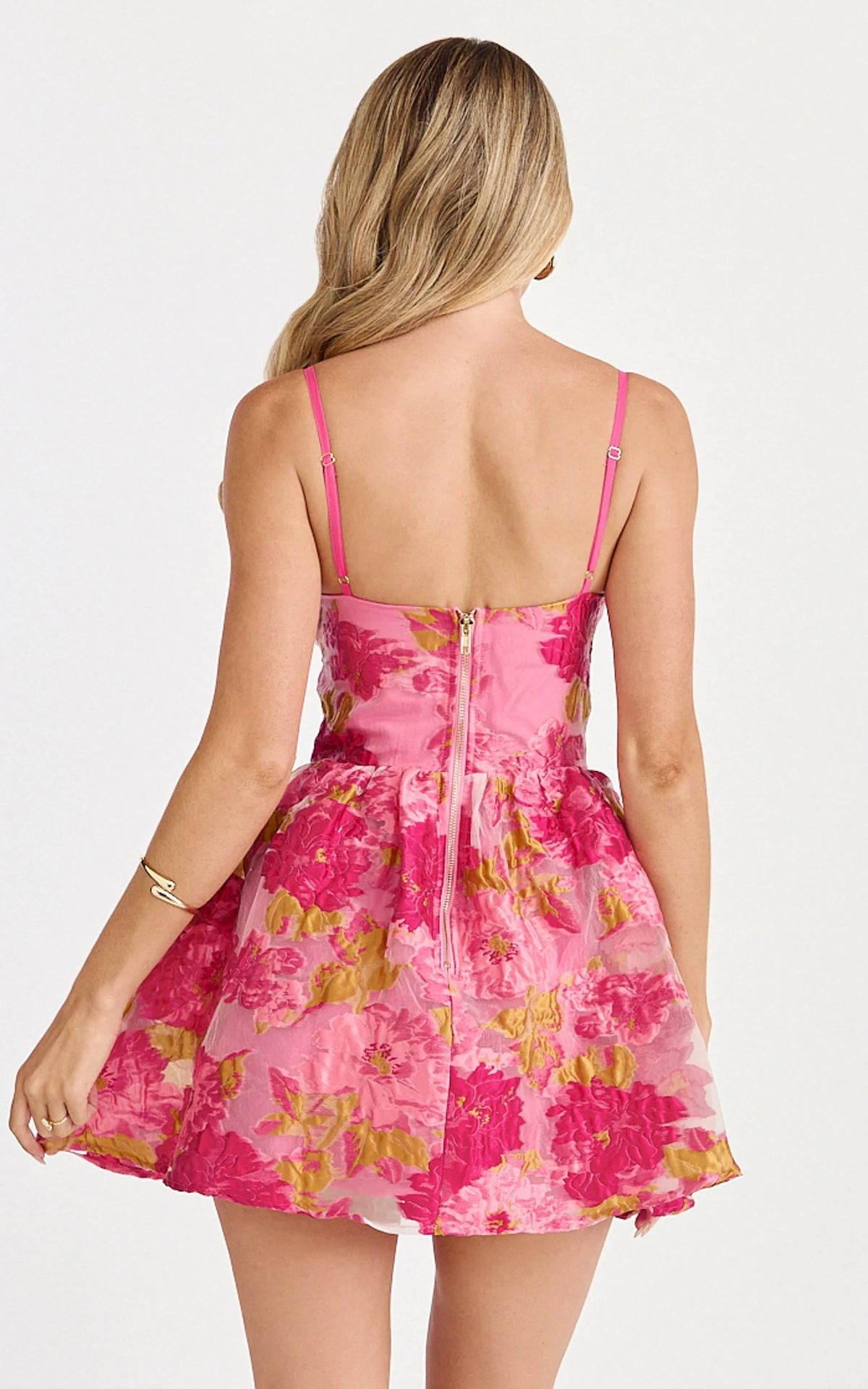 Brailey Mini Dress - Sweetheart Bustier Dress in Pink Jacquard